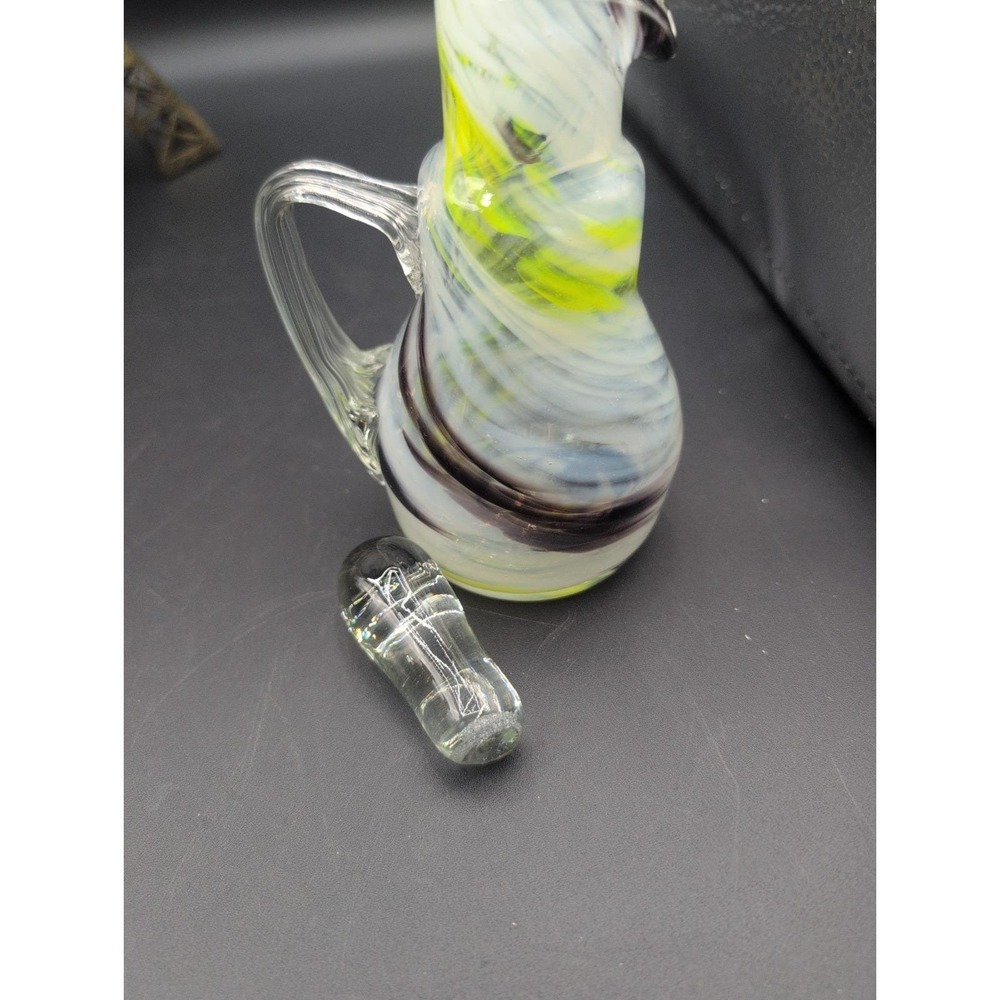 Vintage Art Glass Cruet Glow Hand Blown 7" 5 Oz. MCM yellow Brown Swirl - Picture 2 of 6